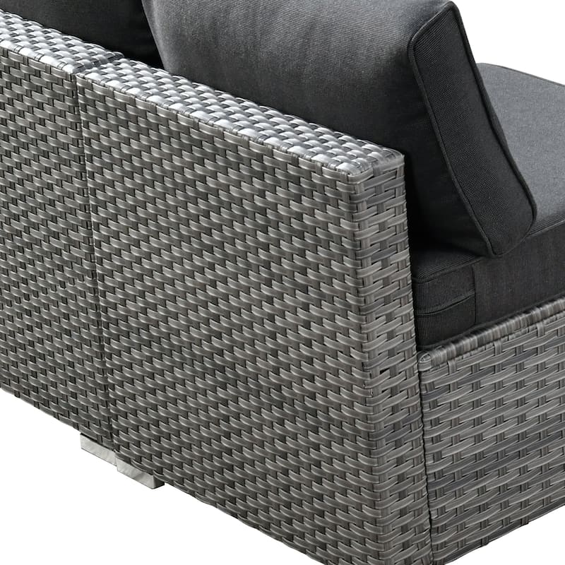 HOOOWOOO 8-piece Grey Wicker Patio Furniture Set Sectional Sofa with Fire Pit Table