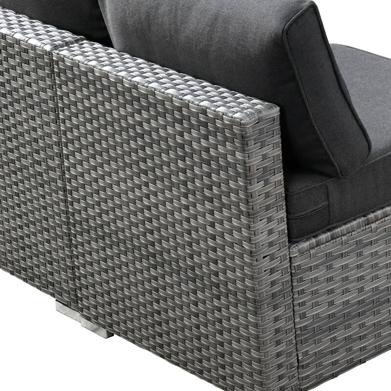 HOOOWOOO 9-piece Grey Wicker Patio Outdoor Sectional Set with Swivel Rocking Chair