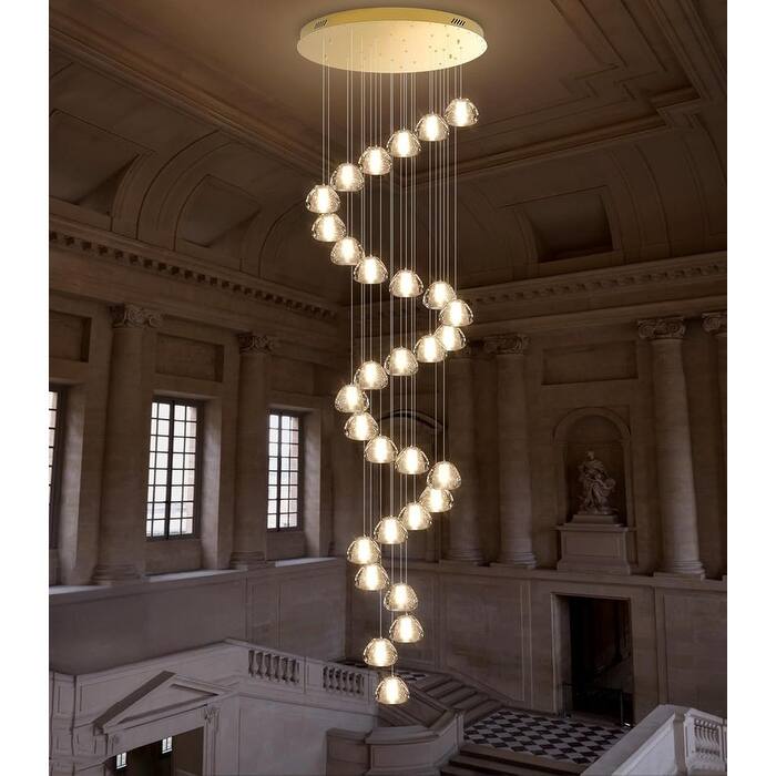 KAYLA 30-Lights Gold Modern Crystal Chandelier for Staircases, 157" Extra-Long Adjustable LED Ceiling Light - 30-Light - Gold