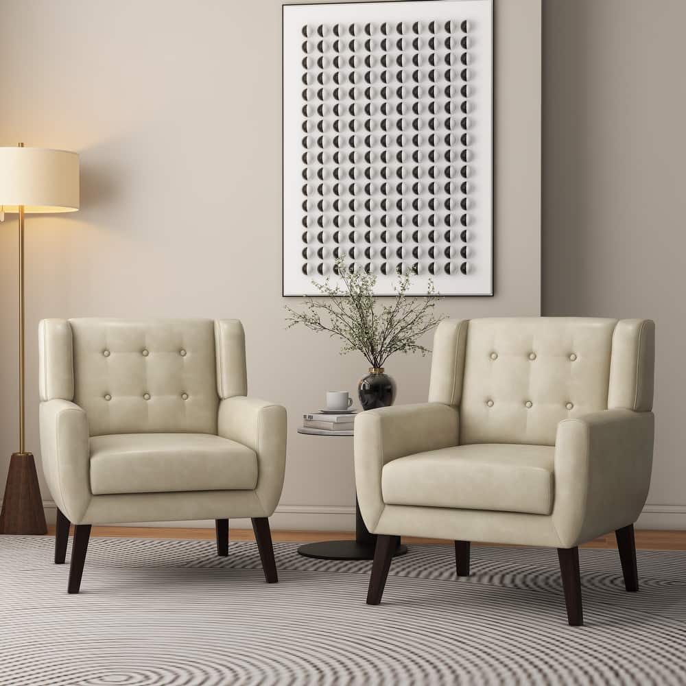 Modern Upholstered Faux Leather Tufted Armchair Linen Accent Chairs