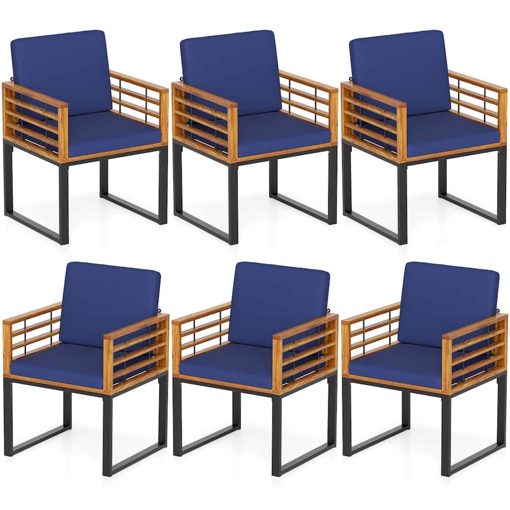 Gymax Patio Dining Chairs Set of 6 w/ Seat Back Cushions & Heavy-Duty