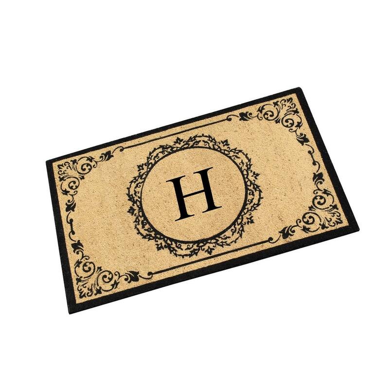 Non Slip Coir Low Profile Myla Monogrammed Entry Doormat, 17.7"x47.25"