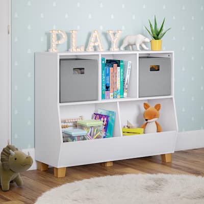 RiverRidge Kids Catch-All 35in Toy Storage Organizer with 3 Cubbies and 2 Storage Compartments - White with Optional Bins