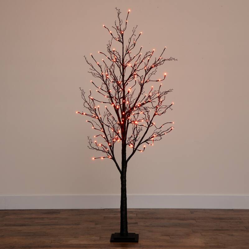 Pre-Lit Black Twig Artificial Halloween Tree - 6' - Dual Color LED Lights