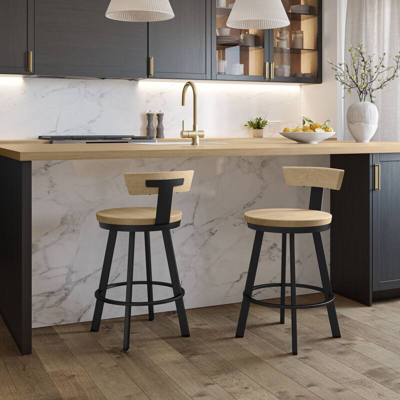 Amisco Astrid 26 in. Swivel Counter Stool with Solid Wood Seat and Backrest