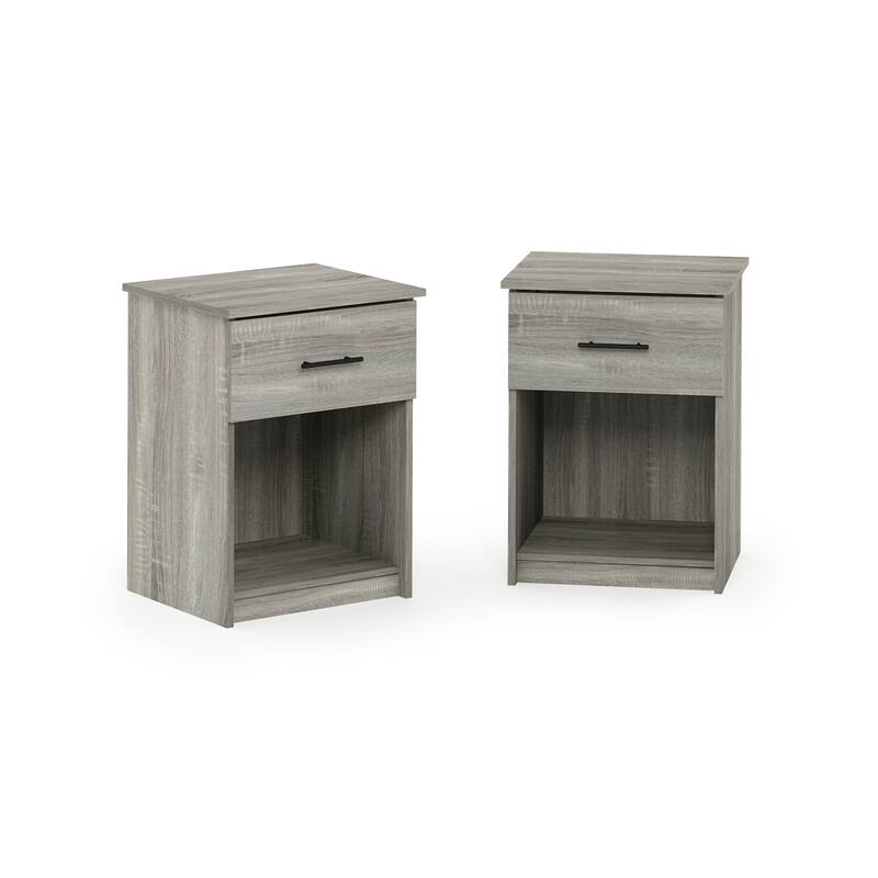 Furinno Tidur Nightstand with Handle with One Drawer - French Oak Grey - 2-Pack