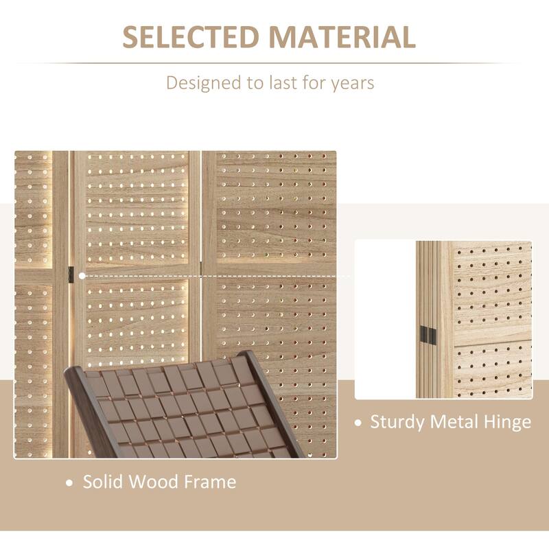 HOMCOM 6 Panel Room Divider, 5.6' Tall Indoor Portable Wood Folding Privacy Screen with Hook Holes