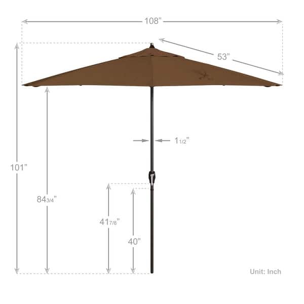 dimension image slide 28 of 29, North Bend 9-foot Round Auto-tilt, Bronze Finish, Sunbrella Patio Umbrella by Havenside Home