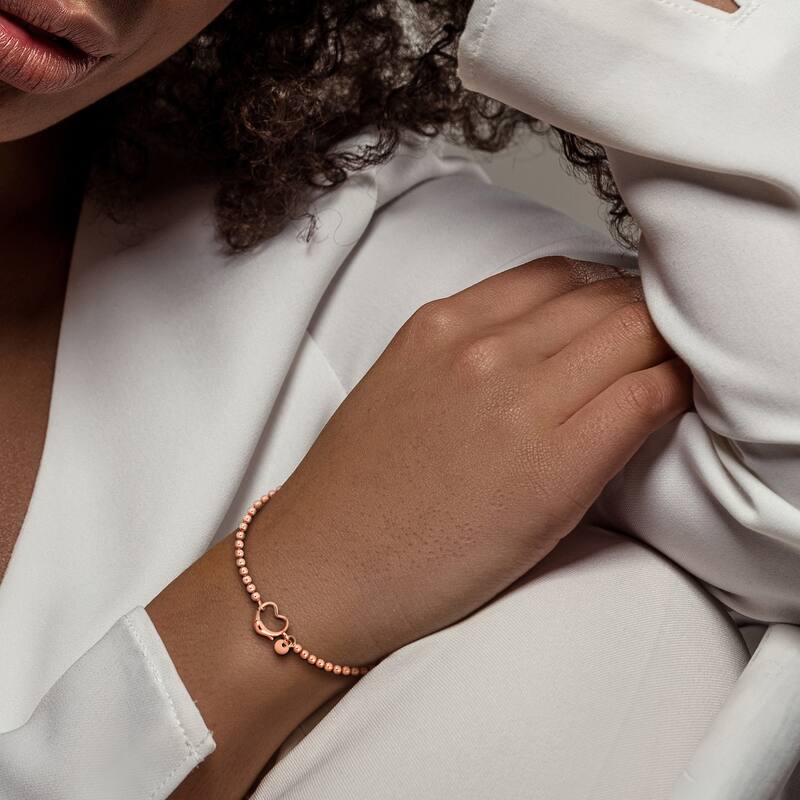 Miadora bead link Bracelet with Heart Clasp in Rose Sterling Silver