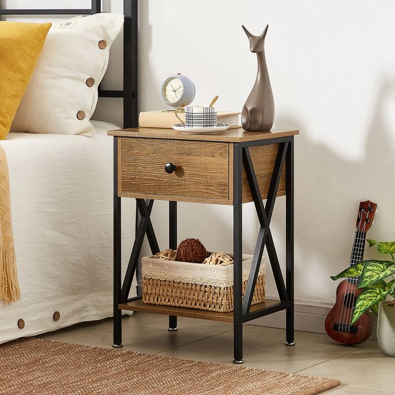 Javlergo Nightstand with 1-Drawer and Storage Shelf, End Table Bedside Table for Bedroom, Livigng room