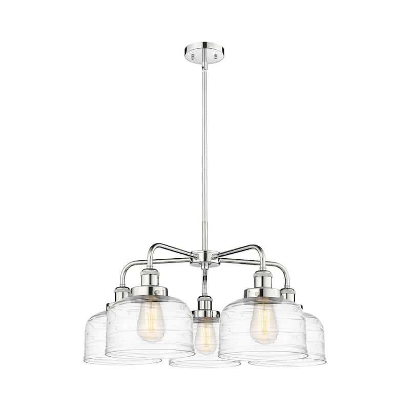 Innovations Lighting Bell - 5 Light 26" Stem Hung Chandelier - Polished Chrome/Clear Deco Swirl