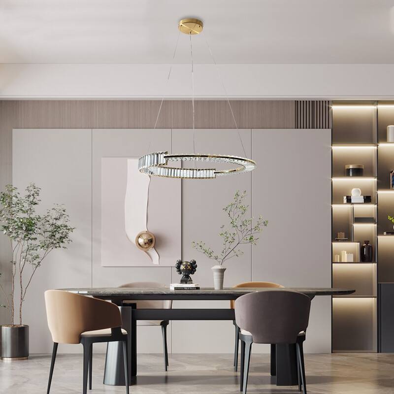 ExBrite Adjustable Height Crystal Pendant Light, Circular Design - Gold