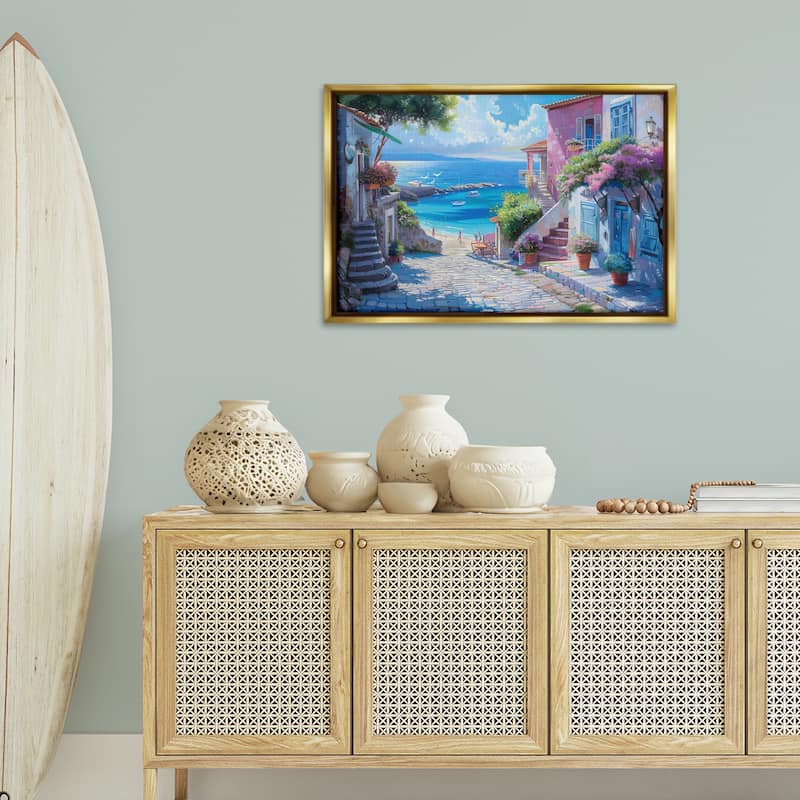 Stupell Seaside Village Cobblestones Framed Floater Canvas Wall Art Design By LSR Design Studio