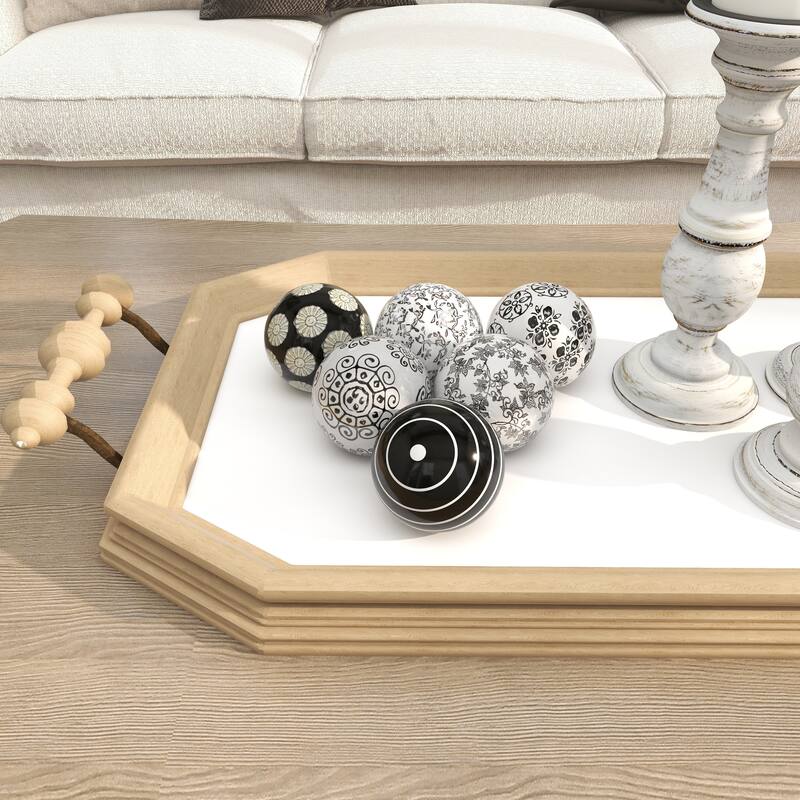 Ceramic Floral Handmade Glossy Decorative Orbs & Vase Filler with Varying Patterns - Set of 6 Black or Blue - Roche River Decor