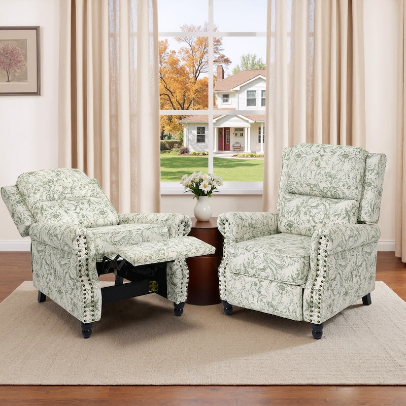Mid-Century Nailhead PU Leather Linen Recliner