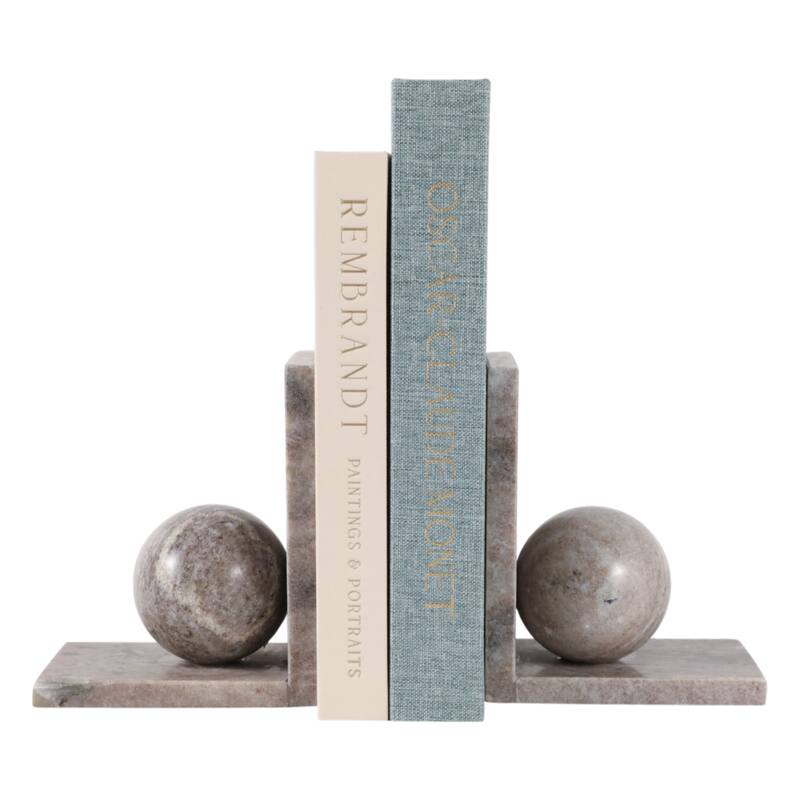 Decorative Bookends with Ball Orbs Accent - Set of 2, 6", Tan - 6.25"