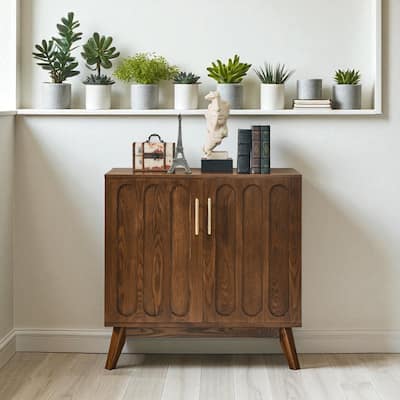 Mid Century Modern Fluted Buffet Cabinet with Adjustable Shelves & Solid Wood Legs, Storage Cabinet for Entryway & Dining Room