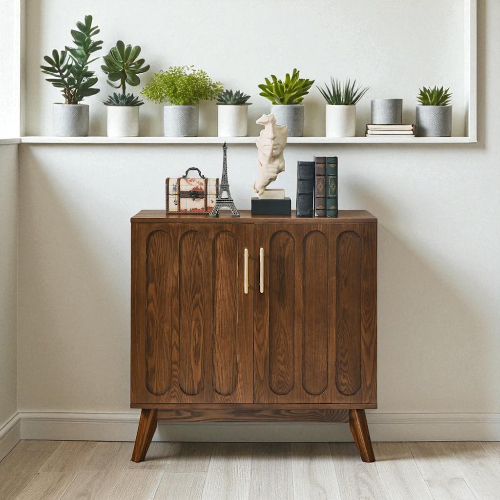 Mid Century Modern Fluted Buffet Cabinet with Adjustable Shelves & Solid Wood Legs, Storage Cabinet for Entryway & Dining Room