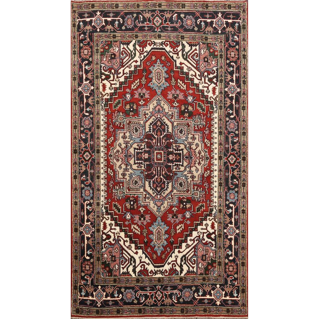 Geometric Oriental Heriz Wool Area Rug Handmade Home Decor Carpet - 5'11" x 8'8"