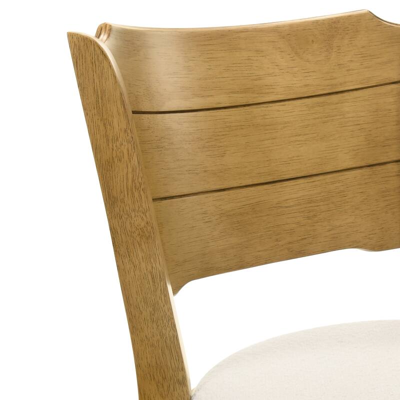 Winsley Coastal Modern Swivel Wood Counter Height Kitchen Bar Stool with White Boucle Fabric Upholstered Seat