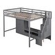 preview thumbnail 14 of 12, Gray Full Size Solid Wood Loft Bed Frame with Wardrobe, Low Storage Table and Storage Staircase