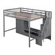 preview thumbnail 14 of 12, Gray Full Size Solid Wood Loft Bed with Wardrobe and Storage Table