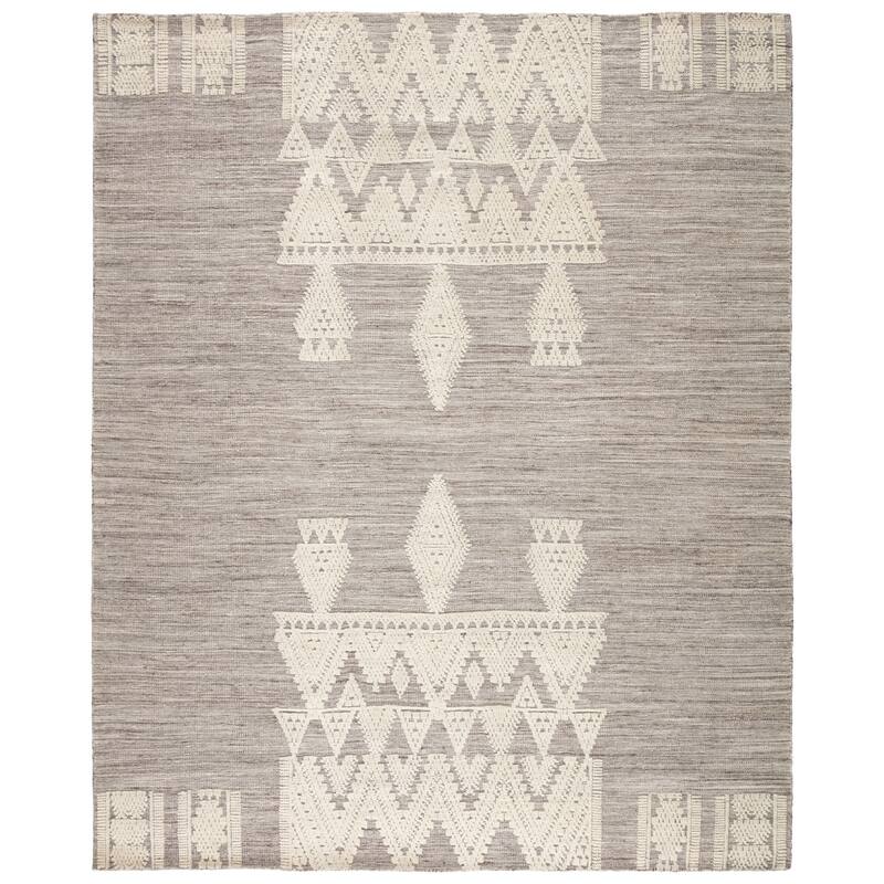 Ailana Hand-Knotted Tribal Gray/ Ivory Area Rug - 10' x 14' - Rectangle