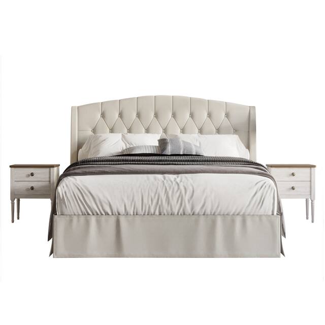 CraftPorch 3 Piece Bedroom Nightstands Set Classic Button Tufted Bed - Dove Grey - Full