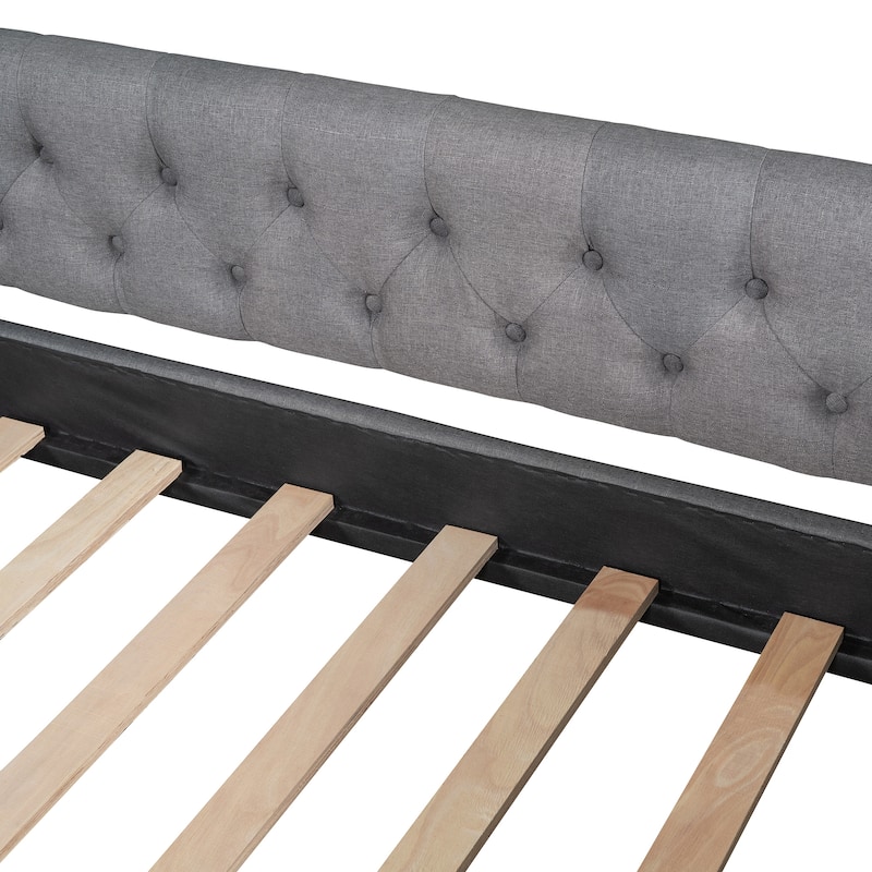 Upholstered daybed with Two Drawers, Wood Slat Support, Beige, Full Size
