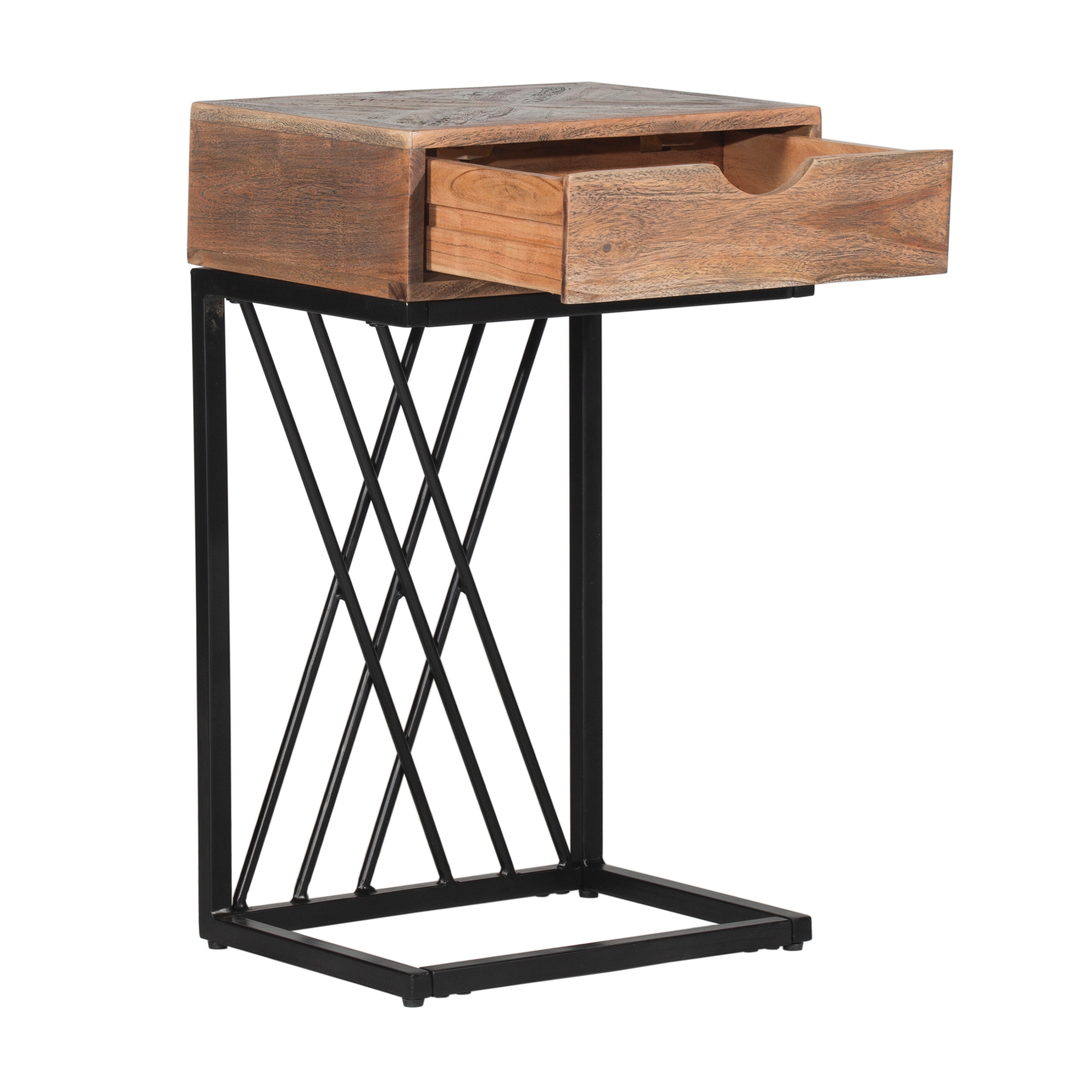 Hillsdale Kane Creek Wood and Metal C-Shaped Accent Table with Chevron Design Top Black/Brown Hillsdale Kane Creek Wood and Metal C-Shaped Accent Table with Chevron Design Top Black/Brown