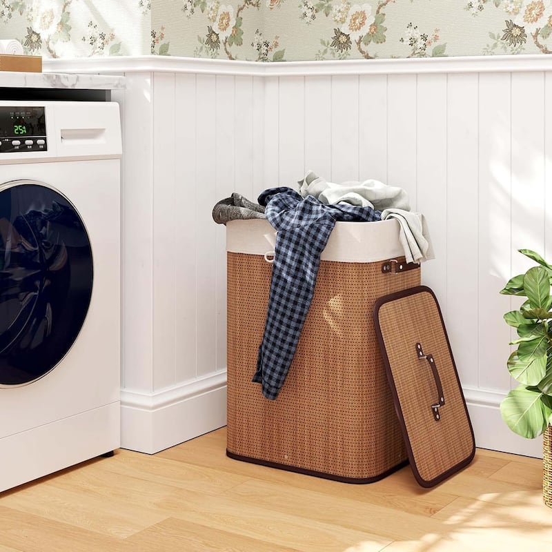 Bamboo Laundry Basket Collapsible Space Saving Laundry Hamper