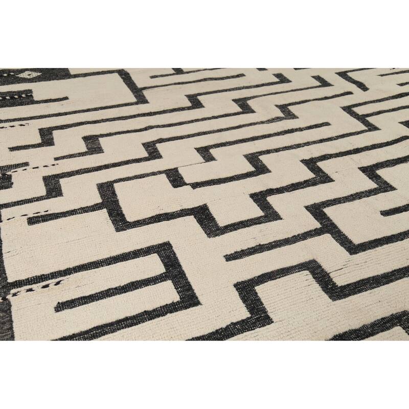 Geometric Moroccan Large Area Rug Handmade Wool Carpet - 9'9"x 14'10"