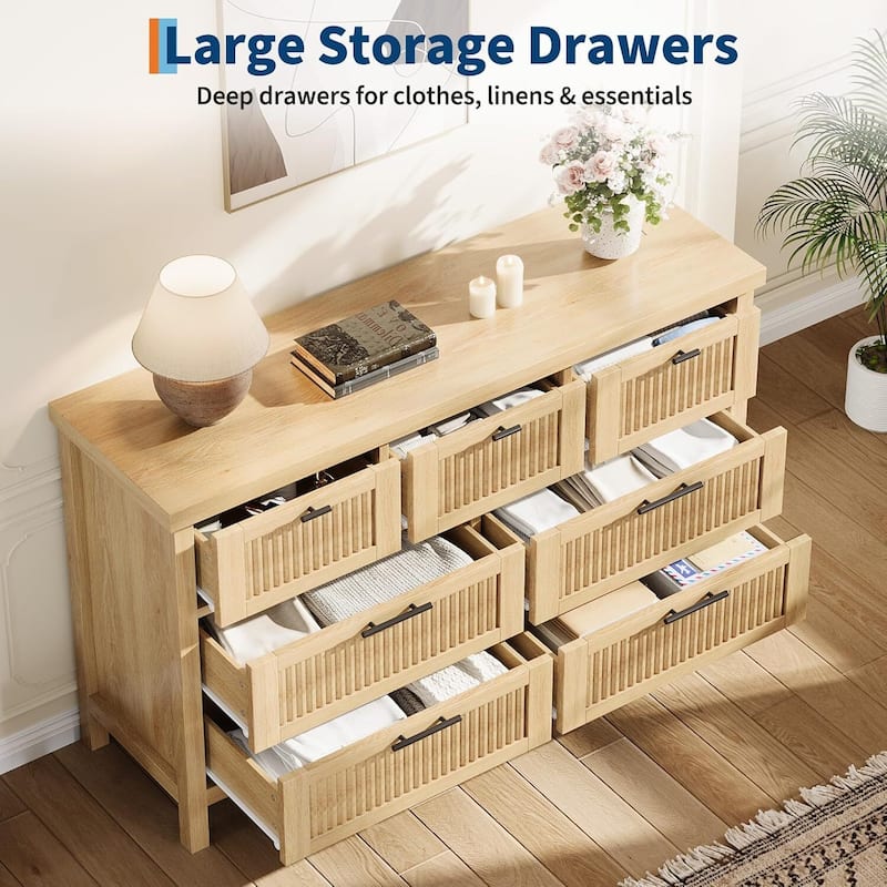 Modern Fluted Dresser with 7 Storage Drawers, Organizer Cabinet for Living Room, Bedroom