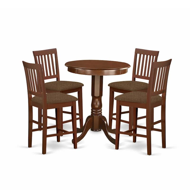 Counter Height Dining Set - 5 Piece Boho Kitchen Table & Chairs - Round Wood Pedestal Table