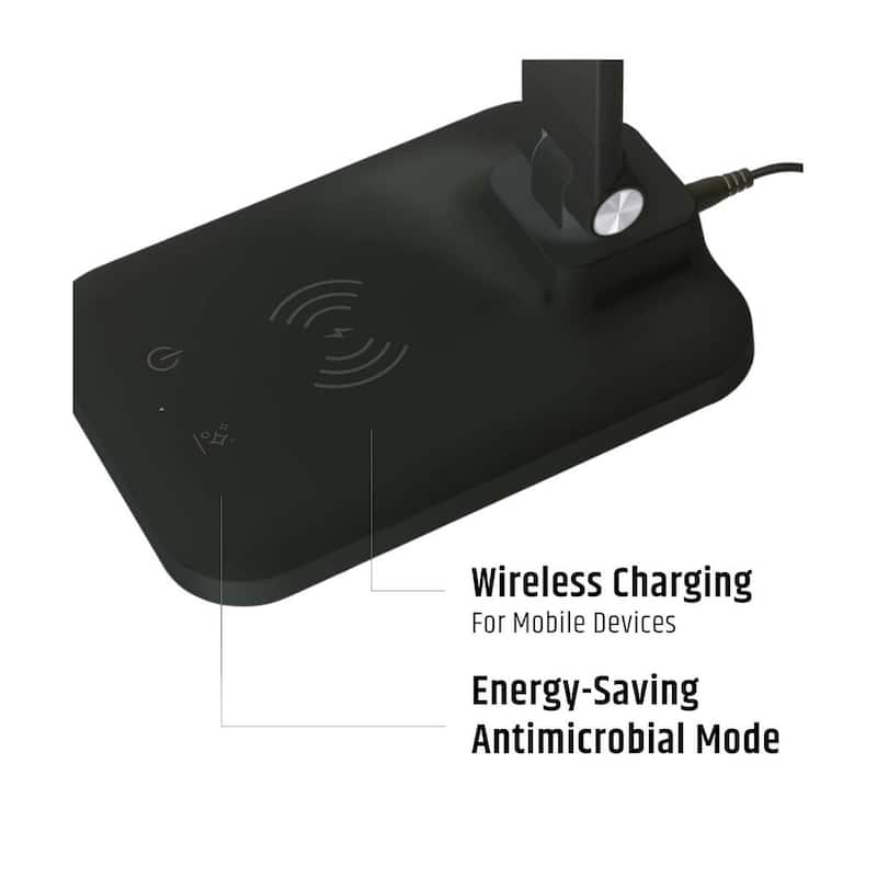 Brilli 15"H Bright-Clean Antimicrobial LED Desk Lamp Matte Black Finish with Wireless Charging