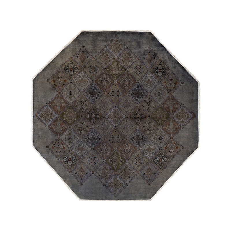 Overton Hand Knotted Wool Vintage Inspired Modern Contemporary Overdyed Brown Octagon Area Rug - 9' 1" x 9' 1"