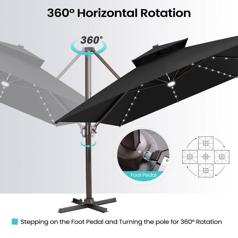 13 x 10 ft Outdoor Solar Powered LED Patio Cantilever Umbrella