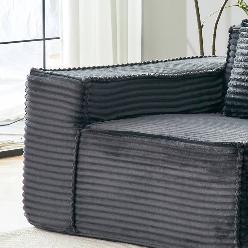 L-Shaped Modular Sectional Sofa with Ottoman, Striped Corduroy Deep Seat Cloud Couch, Large 4-Seat Corner Sofa