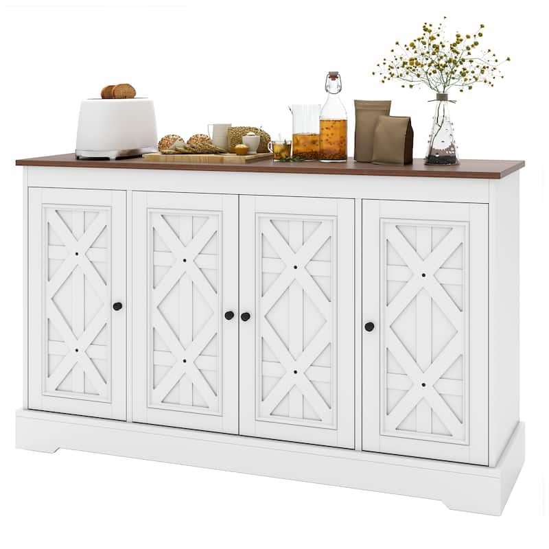 Moasis 59" Farmhouse Buffet Cabinet with 4 Doors, Adjustable Shelves for Kitchen & Living Room, White