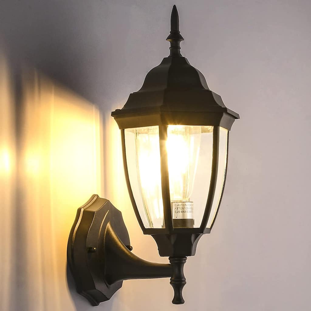 Outdoor Wall Lantern, Exterior Wall Sconce Light Fixture with E26 Base Socket, Matte Black Wall Mount Lamp - Medium