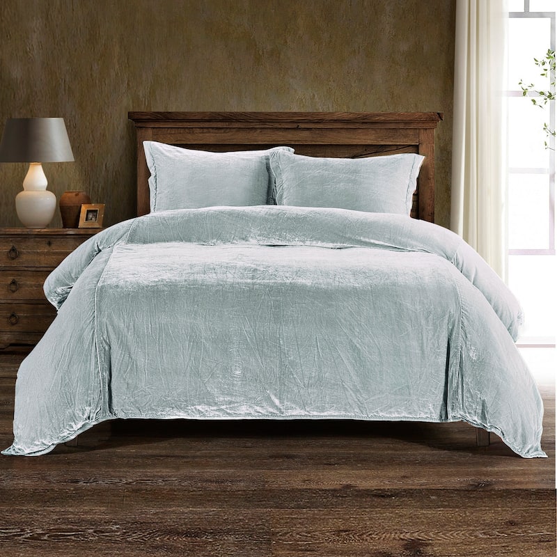HiEnd Accents Stella Faux Silk Velvet Romantic Western 3 Piece Duvet Cover Set