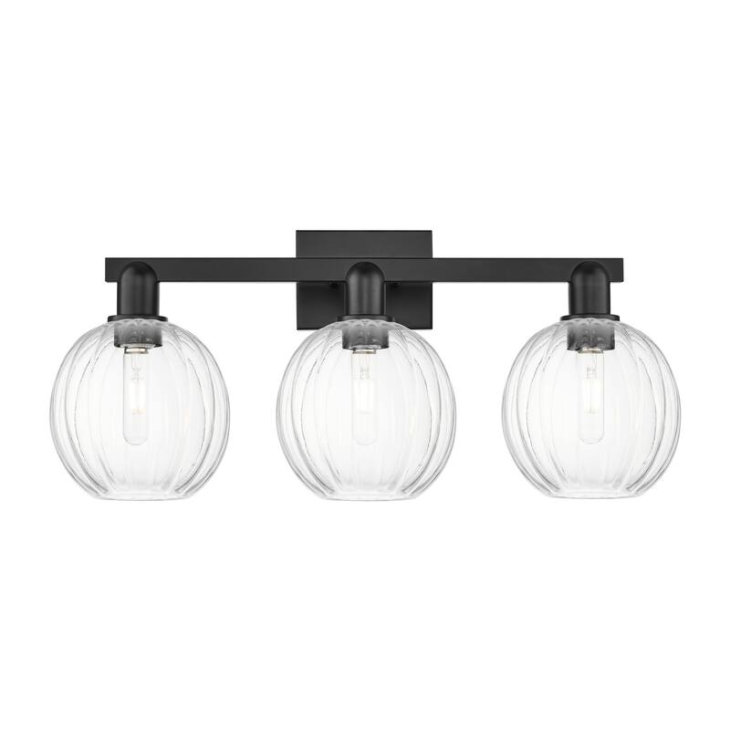 Innovations Lighting Downtown Urban - Preston - 3 Light 26" Globe Shade Bath Vanity Light - Clear/Matte Black