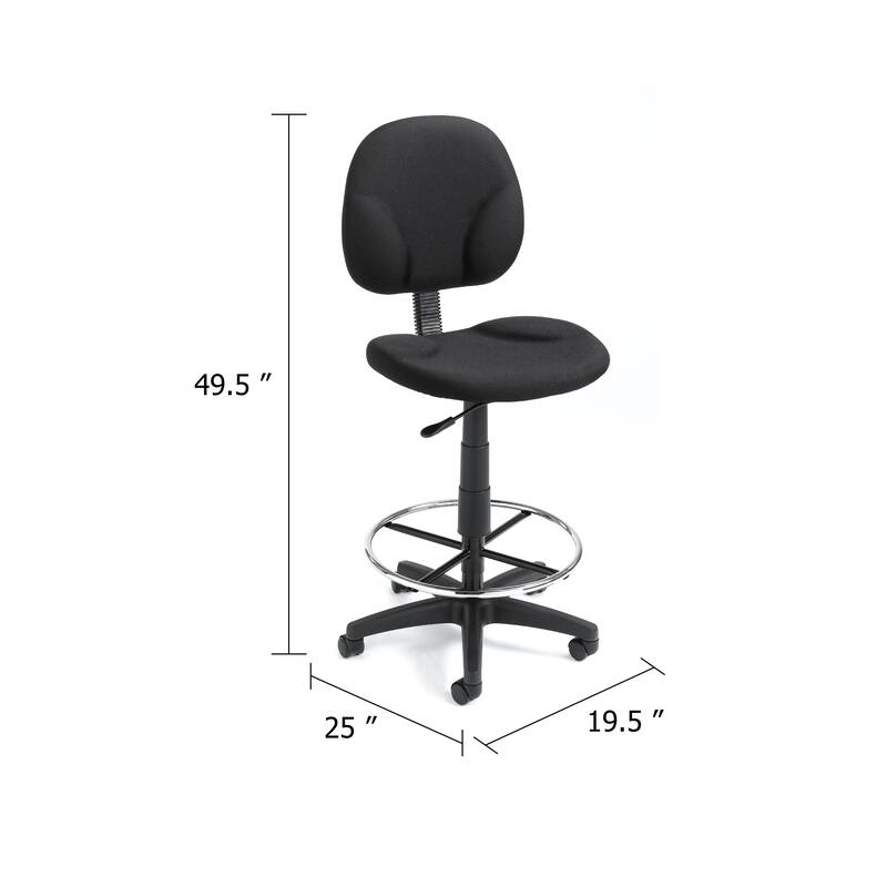 Zem Drafting Stool with Footring, Black Crepe Contoured Back & Seat