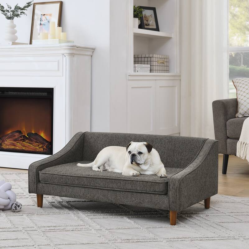 Durable Elevated Dog Sofa Bed,Pet sofa with modern irregular armrest design,Comfortable soft dog sofa-Dark Gray
