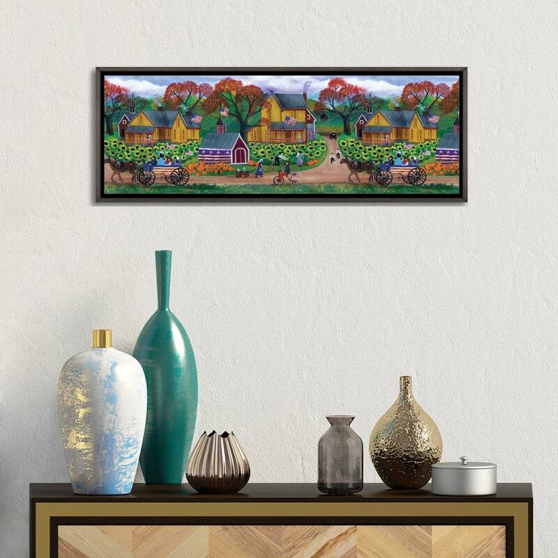 iCanvas "American Primitive Sunflower Pumpkin Farm Border" by Cheryl Bartley Framed