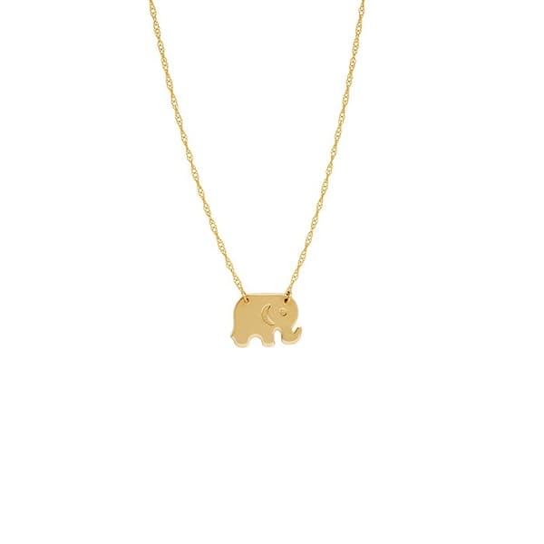 Box or Curb Chain Necklace 14k Yellow Gold Elephant Pendant on a 14K Yellow Gold Rope 