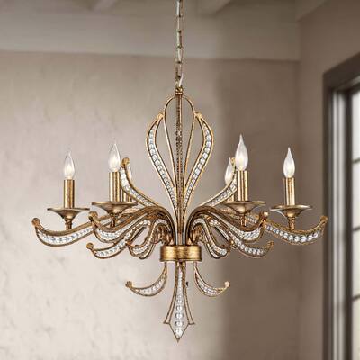 Transitional 6-Light Antique Silver Hand-Beaded Crystal Candle Chandelier