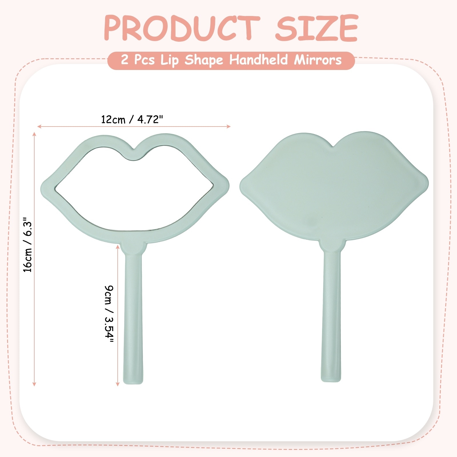 Hand Mirror with Handle, Lip Shape Travel Makeup Mirror Single-Sided Portable for Women Girls Cosmetic Lash Home