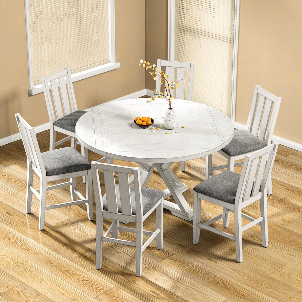 Drop Leaf Kitchen Table and Chairs Set Solid Wood Counter Height Kitchen Table and Chairs Set, Round Table Set for Dining Room