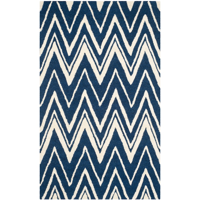 SAFAVIEH Handmade Cambridge Fumiko Modern Moroccan Wool Rug - 3' x 5' - Navy/Ivory